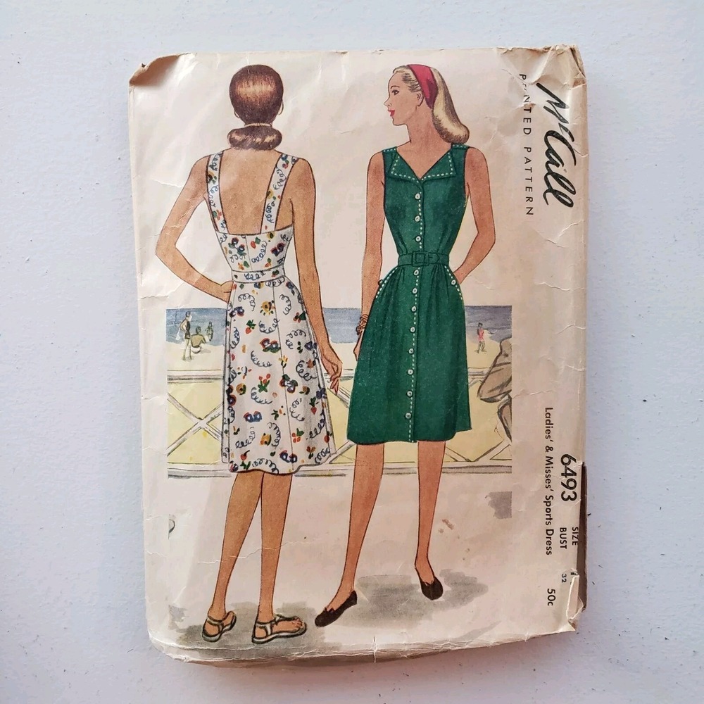 1940s Vintage McCalls 6493 Elegant Summer Sports Dress Sewing Pattern
